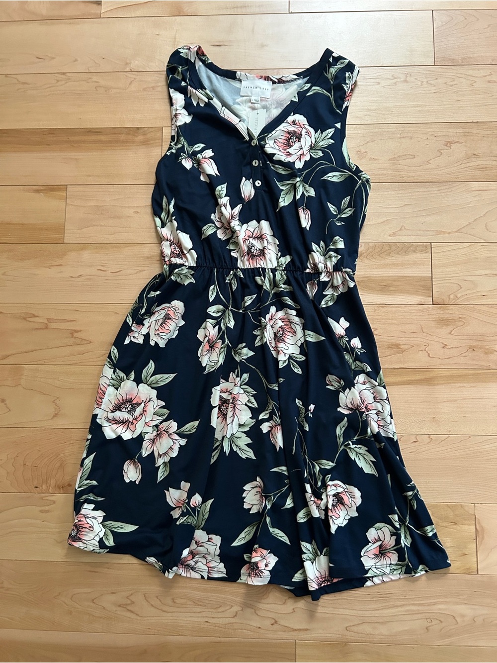 Stitch Fix French Grey Navy Floral Button-Front Knit Dress